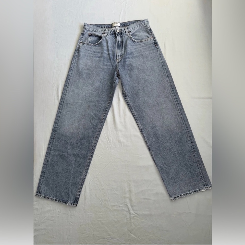 Agolde Women’s Straight Leg Canvas Pants Distressed Hem Blue/Gray Size 32 NWOT